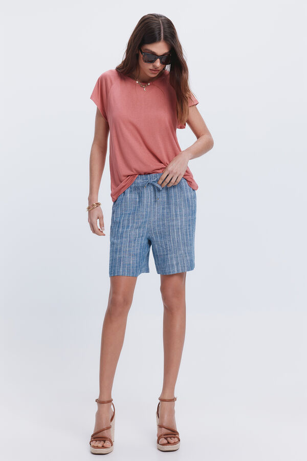 Fifty Outlet Camiseta efecto lino cuello caja Rojo/Coral