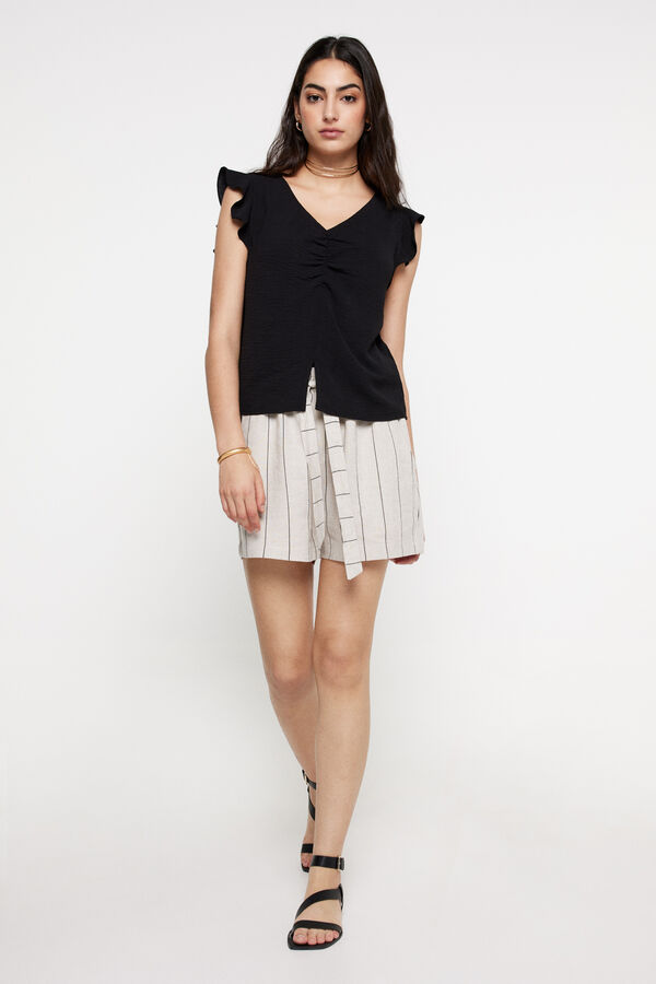 Fifty Outlet Blusa fruncido escote. Negro