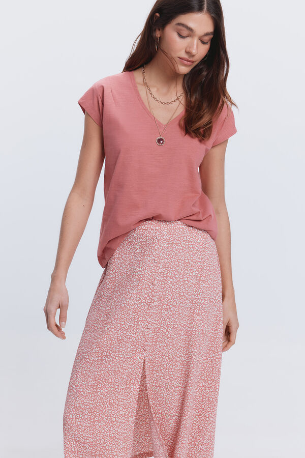 Fifty Outlet Camiseta pliegues hombros Rojo/Coral