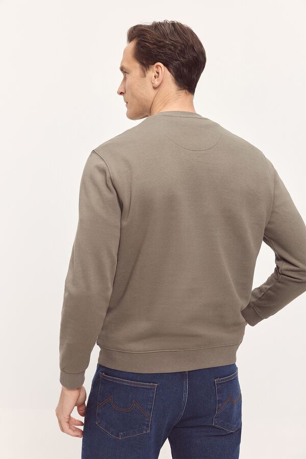 Fifty Outlet Sudadera básica patch cuello redondo ajustado Kaki Claro