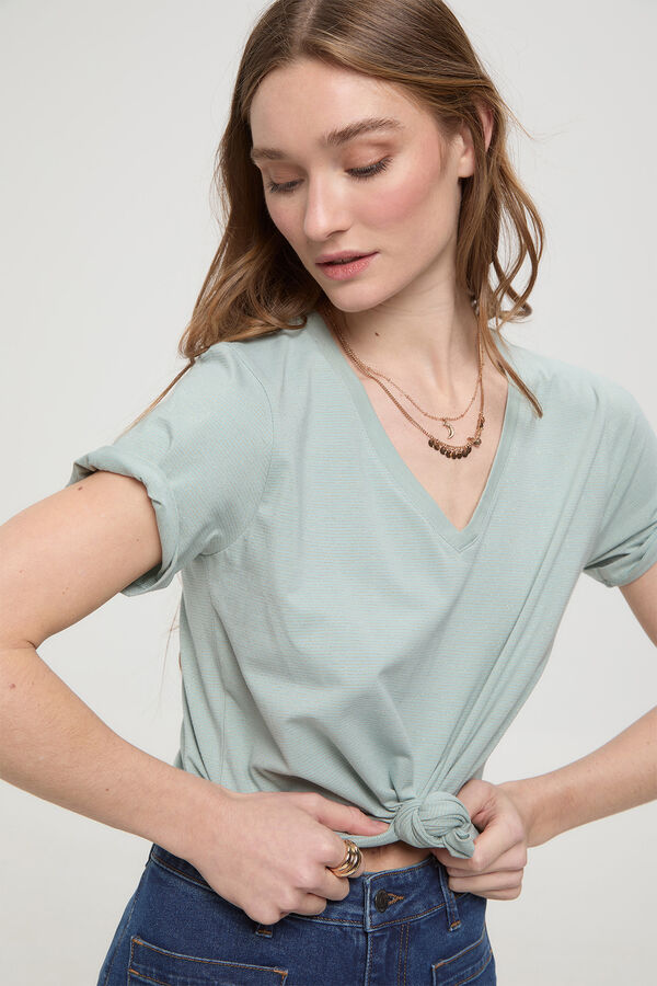 Milano Camiseta de rayas soft touch cuello pico Verde