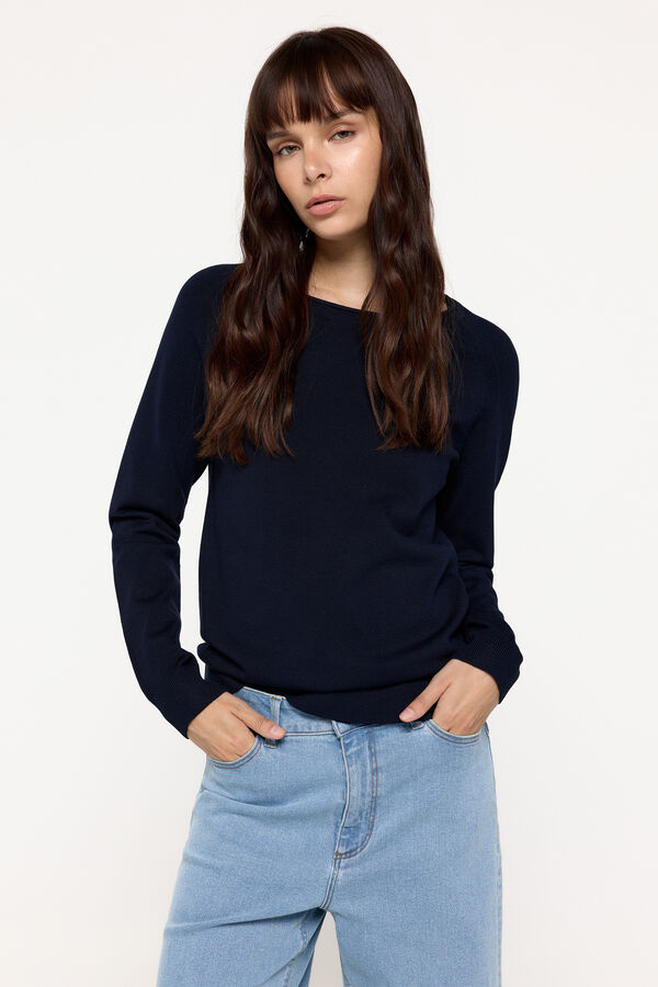 Fifty Outlet Suéter de tejido de viscosa cuello barco Navy