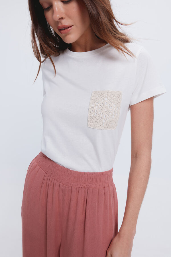 Fifty Outlet Camiseta bolsillo crochet Blanco