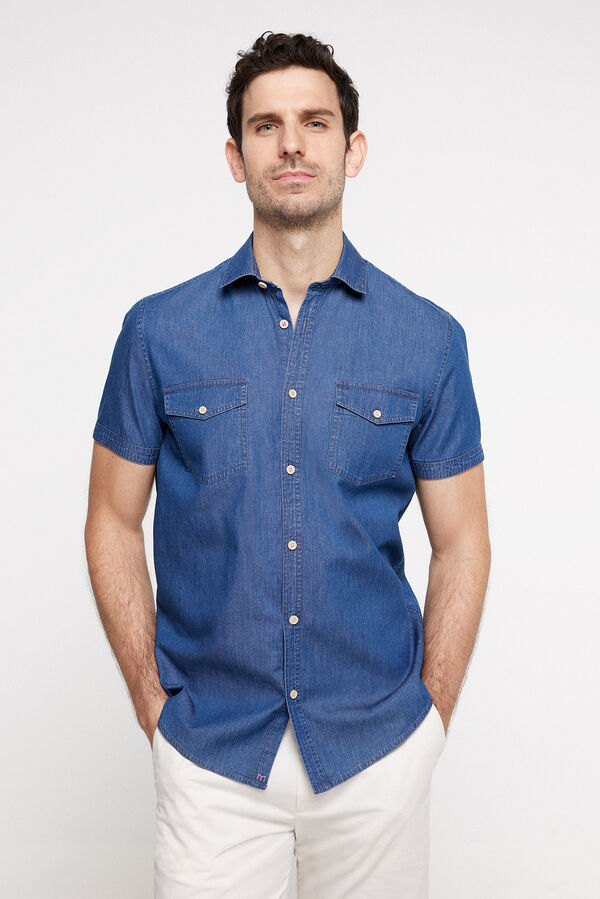 Fifty Outlet Camisa Denim Estampada Azul