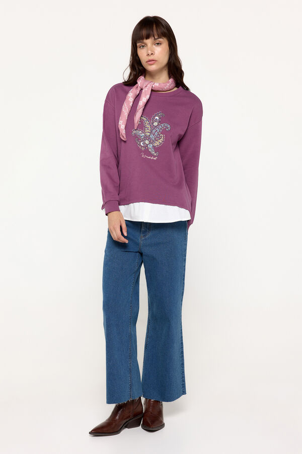 Fifty Outlet Sudadera estampada dobladillo con faldón Morado/Lila