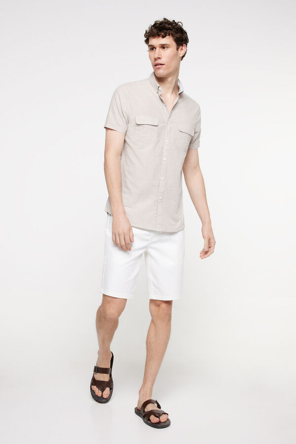 Milano Camisa lisa aspecto lino Beige/Camel