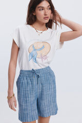 Fifty Outlet Camiseta manga vuelta con print frontal Marfil