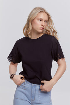 Fifty Outlet Camiseta con mangas bordadas Negro