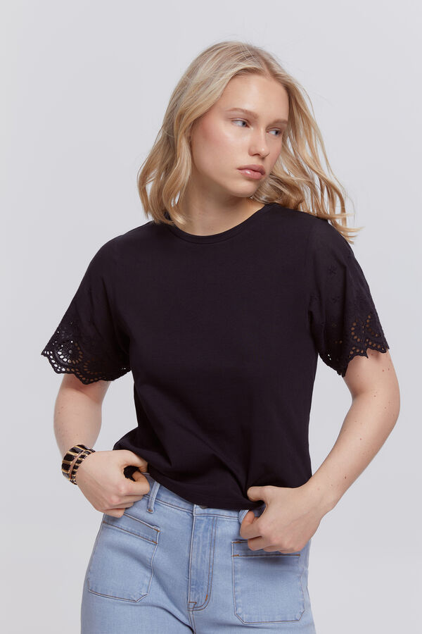 Fifty Outlet Playera con mangas bordadas Negro