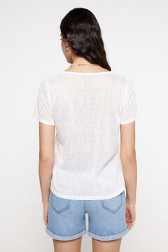 Fifty Outlet Playera cuello pico efecto lino Marfil