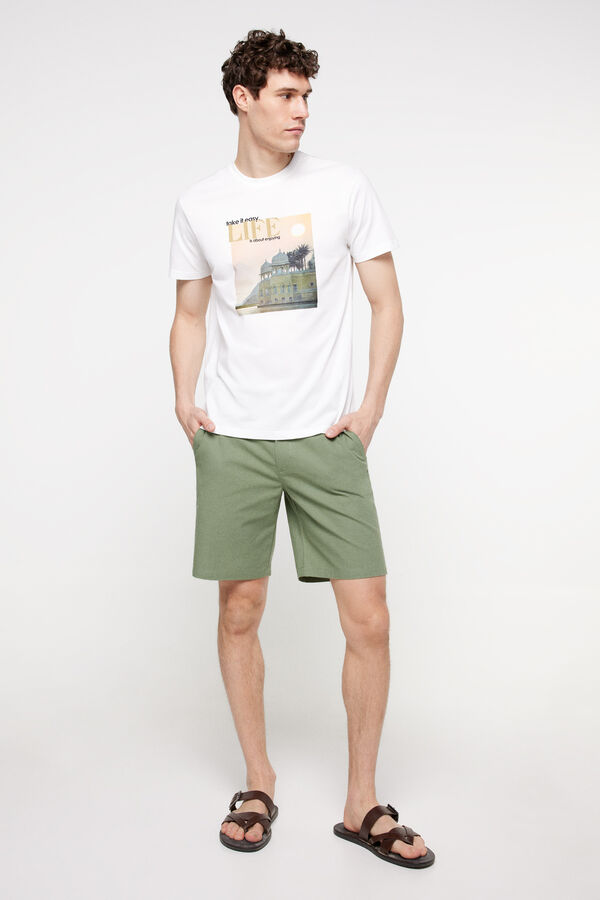 Fifty Outlet Bermudas aspecto lino. Kaki Oscuro