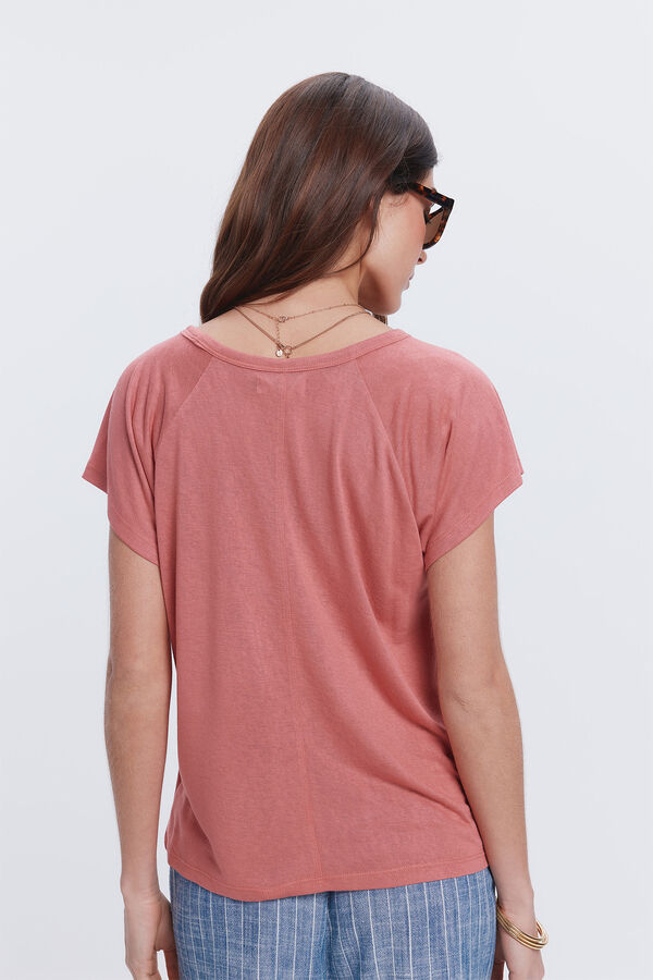 Fifty Outlet Camiseta efecto lino cuello caja Rojo/Coral