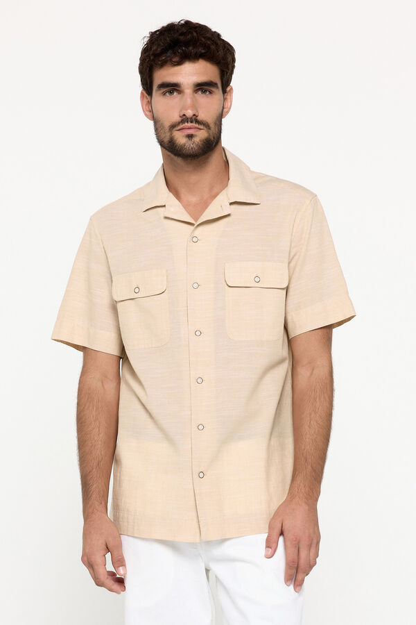 Fifty Outlet Camisa solapa bolsillos Beige