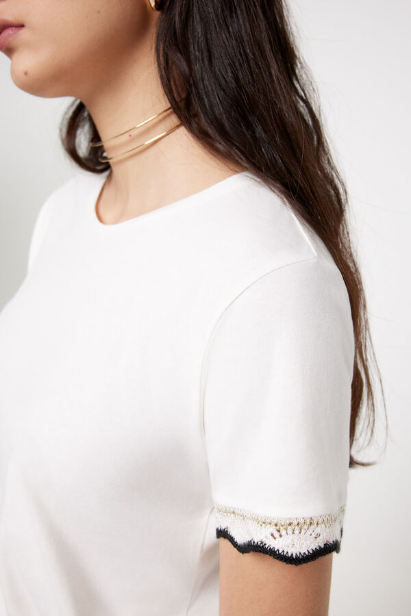 Milano Playera fornitura crochet manga Marfil