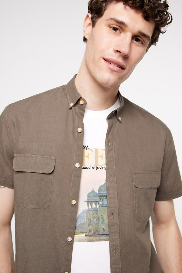 Fifty Outlet Camisa lisa aspecto lino Kaki