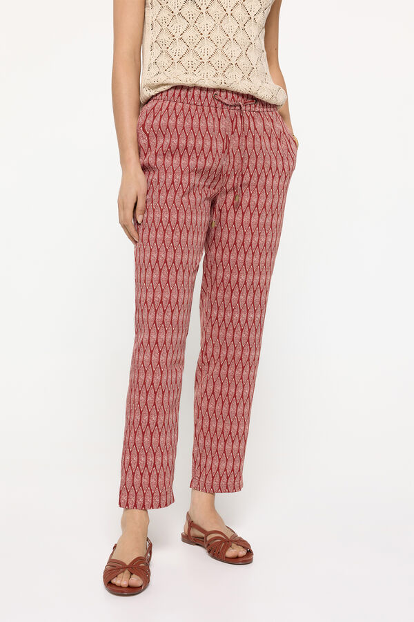 Fifty Outlet Pantalón fluido estampado con cintura elástica Rojo