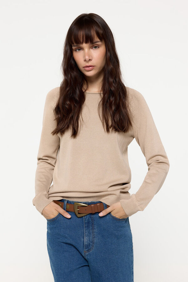 Fifty Outlet Suéter de tejido de viscosa cuello barco Beige