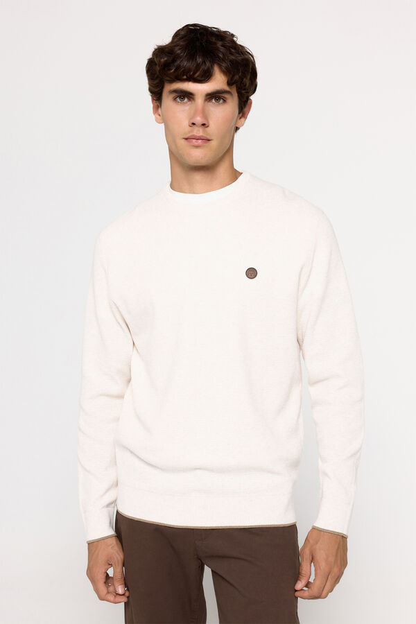 Fifty Outlet Suéter microestructura cuello redondo ajustado Marfil