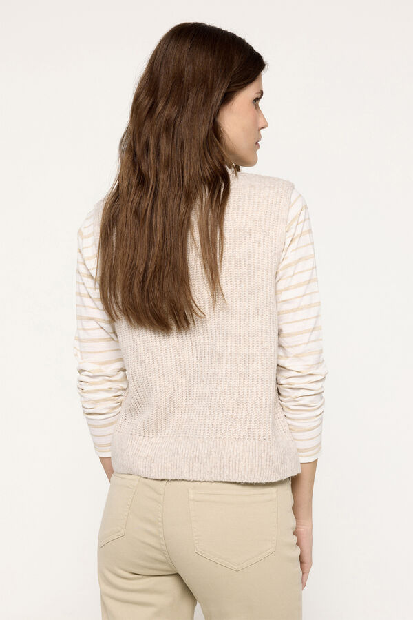Fifty Outlet Top chaleco tejido grueso botones frontales Beige