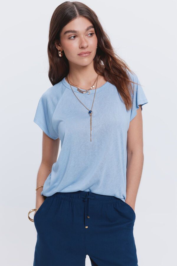 Fifty Outlet Camiseta efecto lino cuello caja Azul