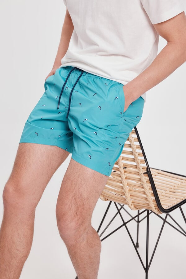 Fifty Outlet Bañador con Estampado a Contraste Turquesa