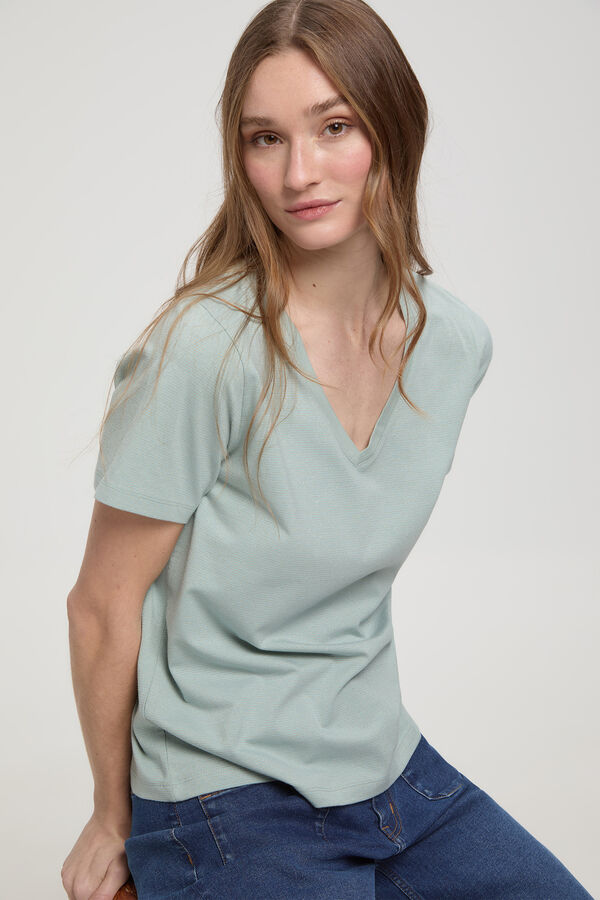 Milano Camiseta de rayas soft touch cuello pico Verde