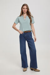 Fifty Outlet Playera cuello mao bordado Azul Claro