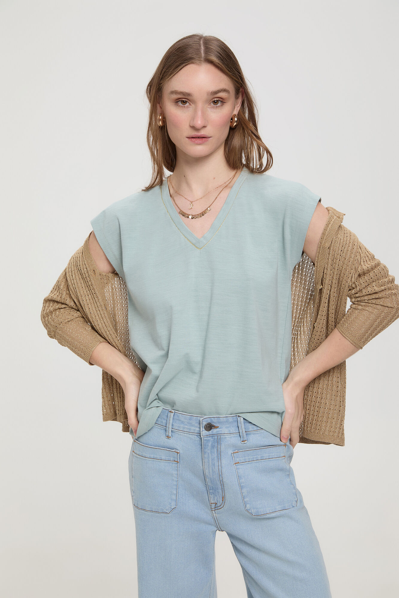 Milano Camiseta escote pico fornitura de lurex