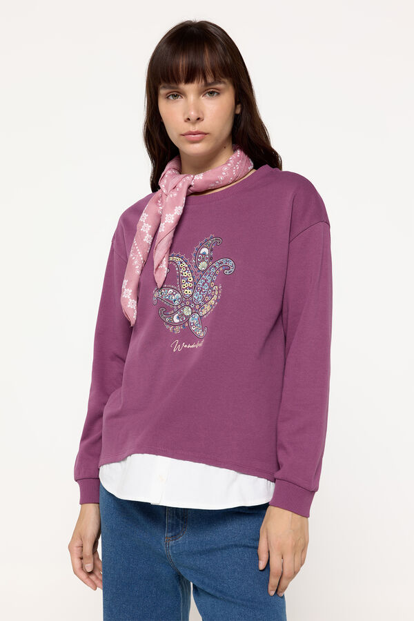 Fifty Outlet Sudadera estampada dobladillo con faldón Morado/Lila
