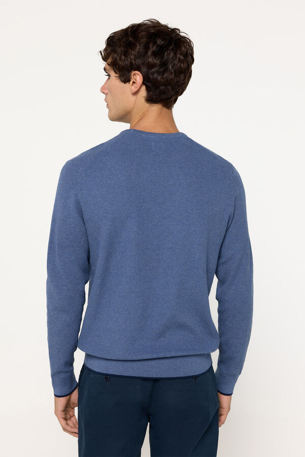 Fifty Outlet Suéter microestructura cuello redondo ajustado Azul Oscuro