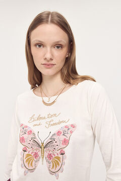 Fifty Outlet Camiseta manga francesa estampado en frontal Blanco