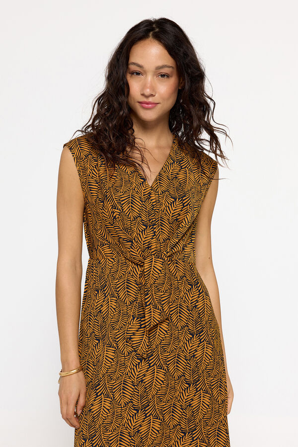 Fifty Outlet Vestido manga sisa con detalle atado en cintura Tostado