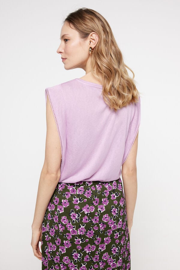 Fifty Outlet Camiseta efecto lino volante Morado