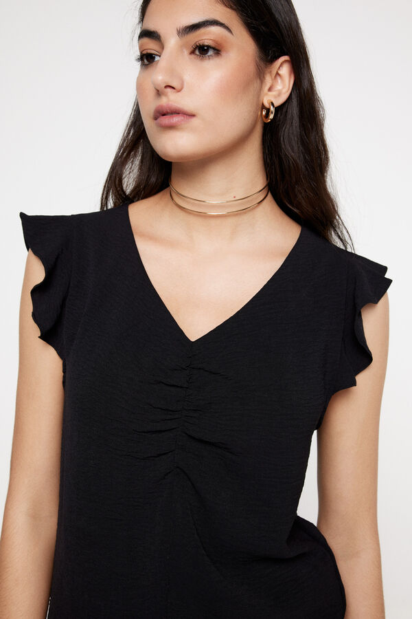 Fifty Outlet Blusa fruncido escote. Negro