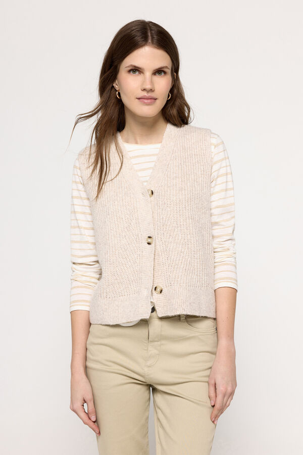 Fifty Outlet Top chaleco tejido grueso botones frontales Beige