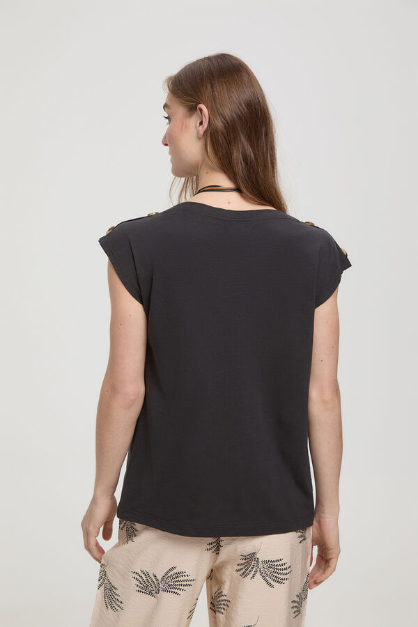 Milano Camiseta botones hombros Negro