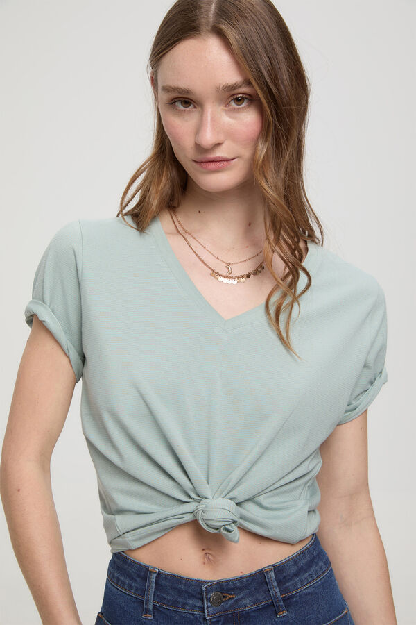 Milano Camiseta de rayas soft touch cuello pico Verde