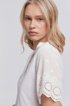 Fifty Outlet Camiseta con mangas bordadas Blanco