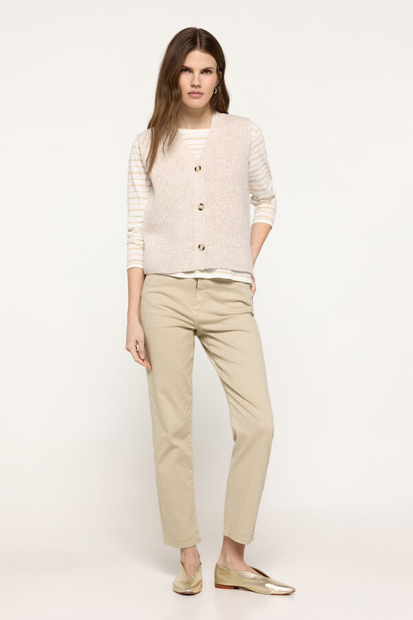 Fifty Outlet Top chaleco tejido grueso botones frontales Beige