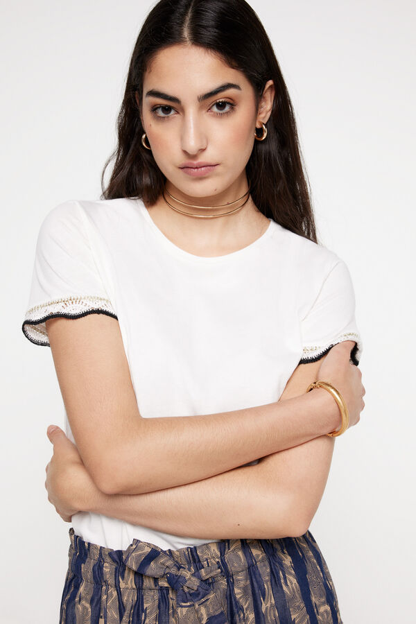 Milano Playera fornitura crochet manga Marfil