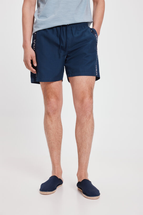 Fifty Outlet Bañador liso con cinta milano lateral Navy