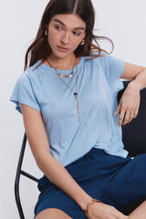 Fifty Outlet Camiseta efecto lino cuello caja Azul