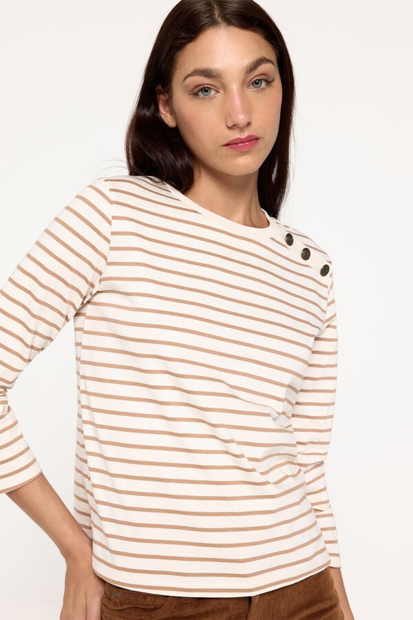 Milano Camiseta rayas tejido heavy cotton Tostado