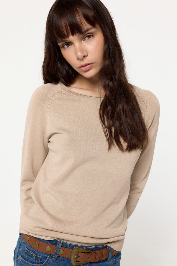 Fifty Outlet Suéter de tejido de viscosa cuello barco Beige