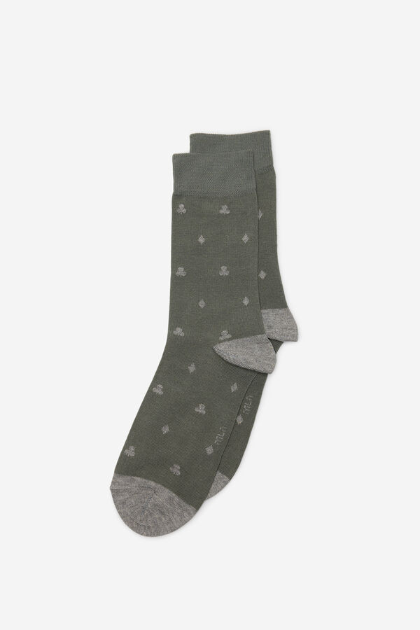 Fifty Outlet Calcetines media caña con miniprint geométrico Kaki Oscuro