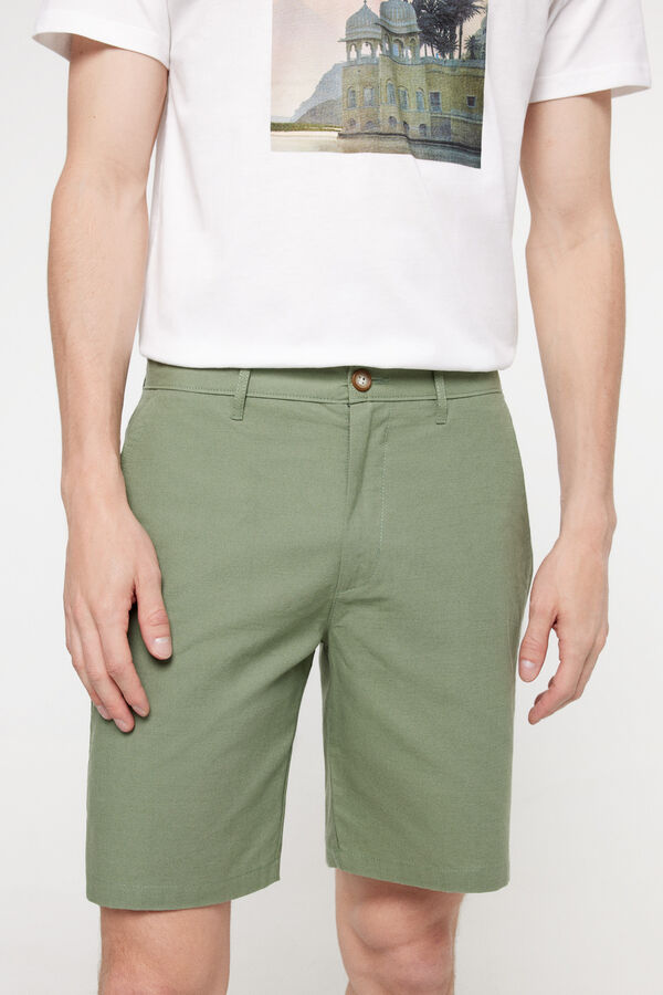 Fifty Outlet Bermudas aspecto lino. Kaki Oscuro