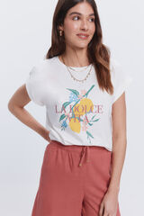 Fifty Outlet Camiseta manga vuelta con print frontal natural