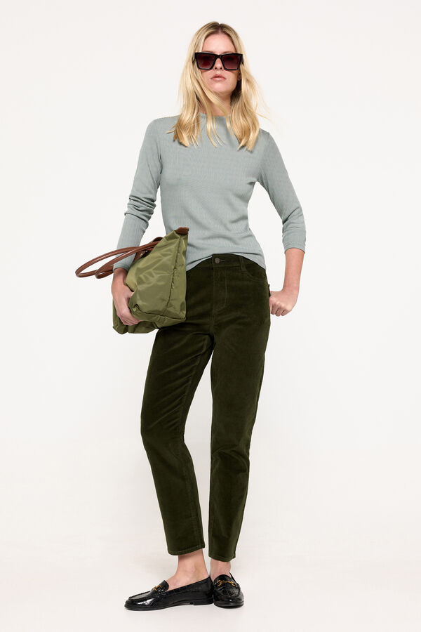 Milano Camiseta de rayas cuello perkins Kaki Oscuro