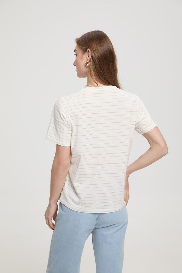 Fifty Outlet Camiseta de rayas soft touch cuello pico Blanco