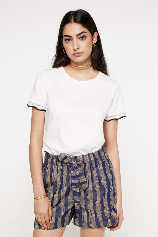 Milano Playera fornitura crochet manga Marfil